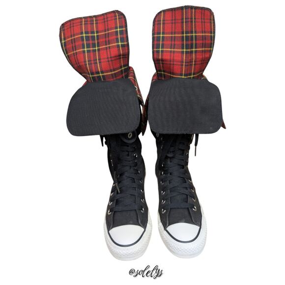 Converse RARE 2007 Japan All Star XXHI Knee High Black Red Plaid Foldover M5/W7 - Picture 12 of 16